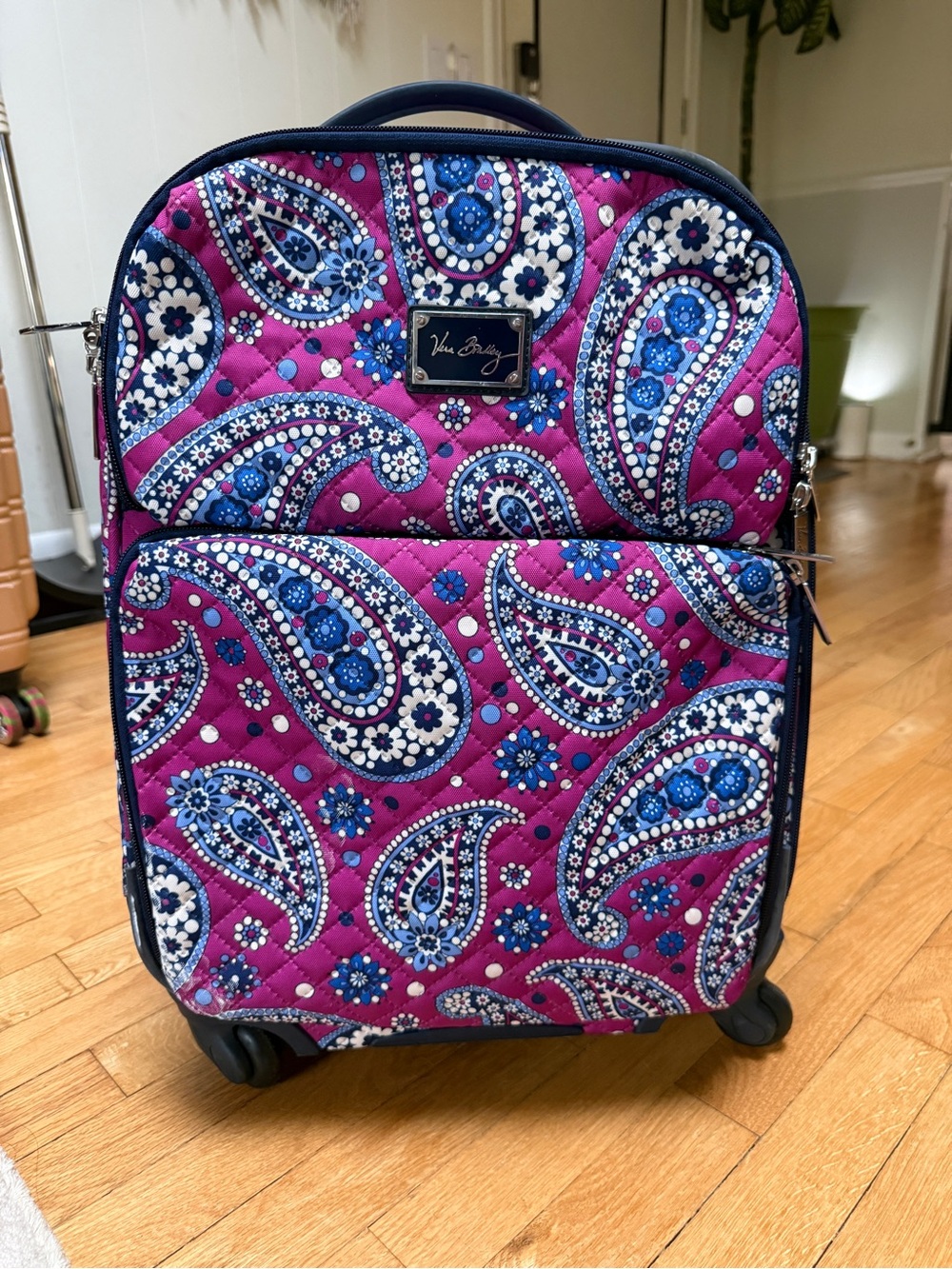 Vera Bradley Magenta and Navy Paisley Quilted Carry-On